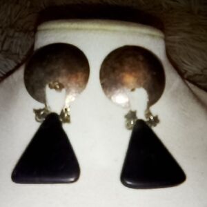 Marjorie Baer Clip On Black and Silver Dangle Earrings